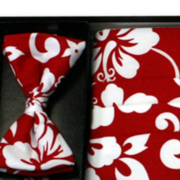 RED PAREAUS FLORAL CUMMERBUND & BOW TIE SET - Picture 1 of 1